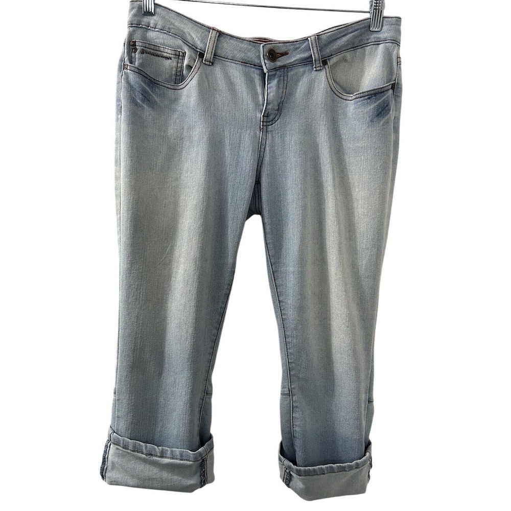 Red Rivet Denim Capri Jeans 11 Light Blue Stretch Cuffed Split Hem Y2K Boho